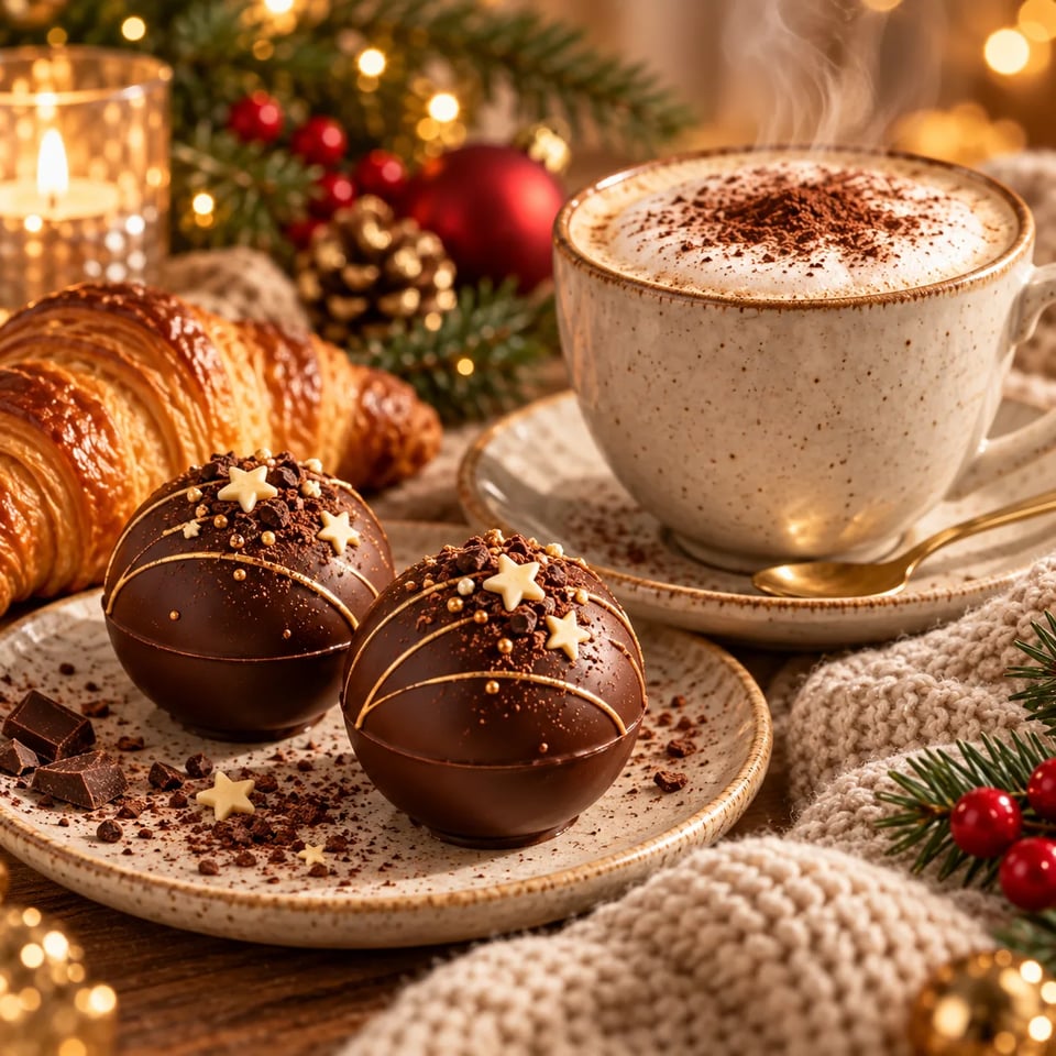 Capsules de cappuccino décorées d'étoiles à côté d'une tasse fumante