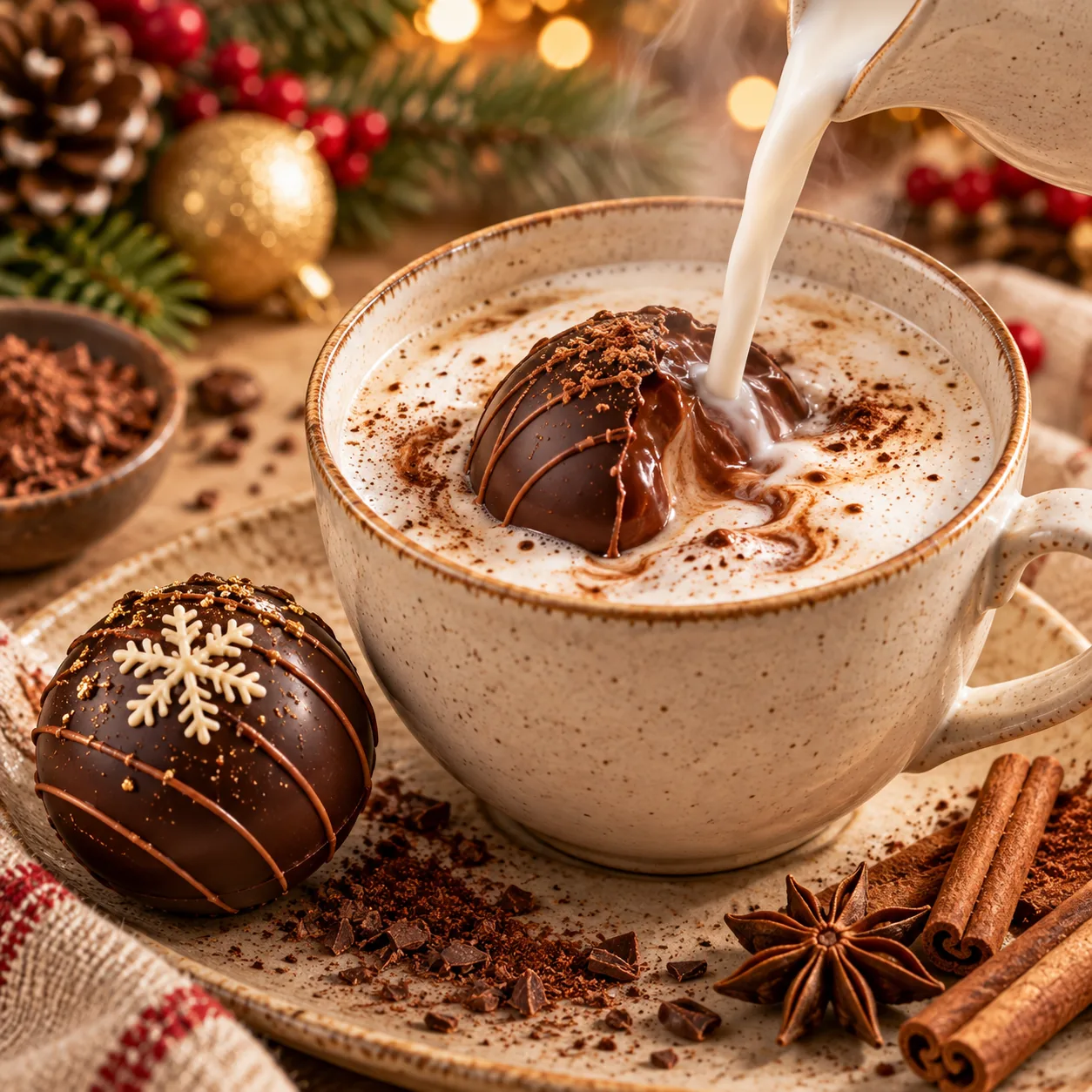Milk being poured over a cappuccino capsule in a cup